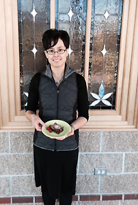 Michelle MacDonald, RD, MS, CDE, Dietitian, Health Services holding brownies