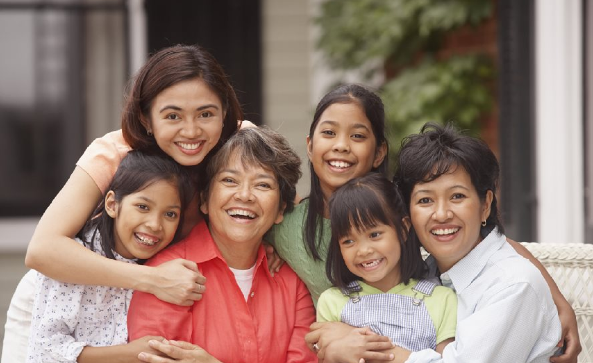 family posing together and smiling